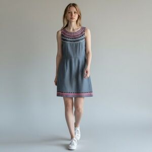 J. Crew Sleeveless Chambray Dress with Pink Embroidered Yoke, size 0, w/pockets
